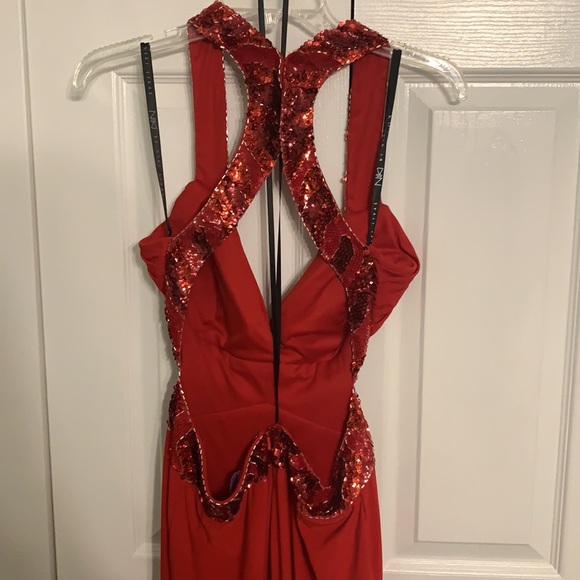 Red Sequin Formal Gown Niki Livin Maxi Dress Evening Party Prom - Picture 4 of 8